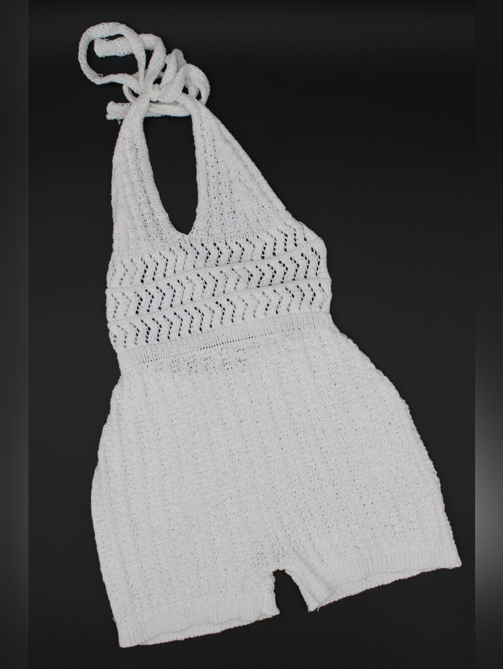 Vintage Handmade White Crochet Halter Romper – Adjustable – XS
